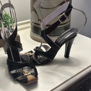 Michele Bertelli Black leather Ankle Wrap Heels Italy size 39